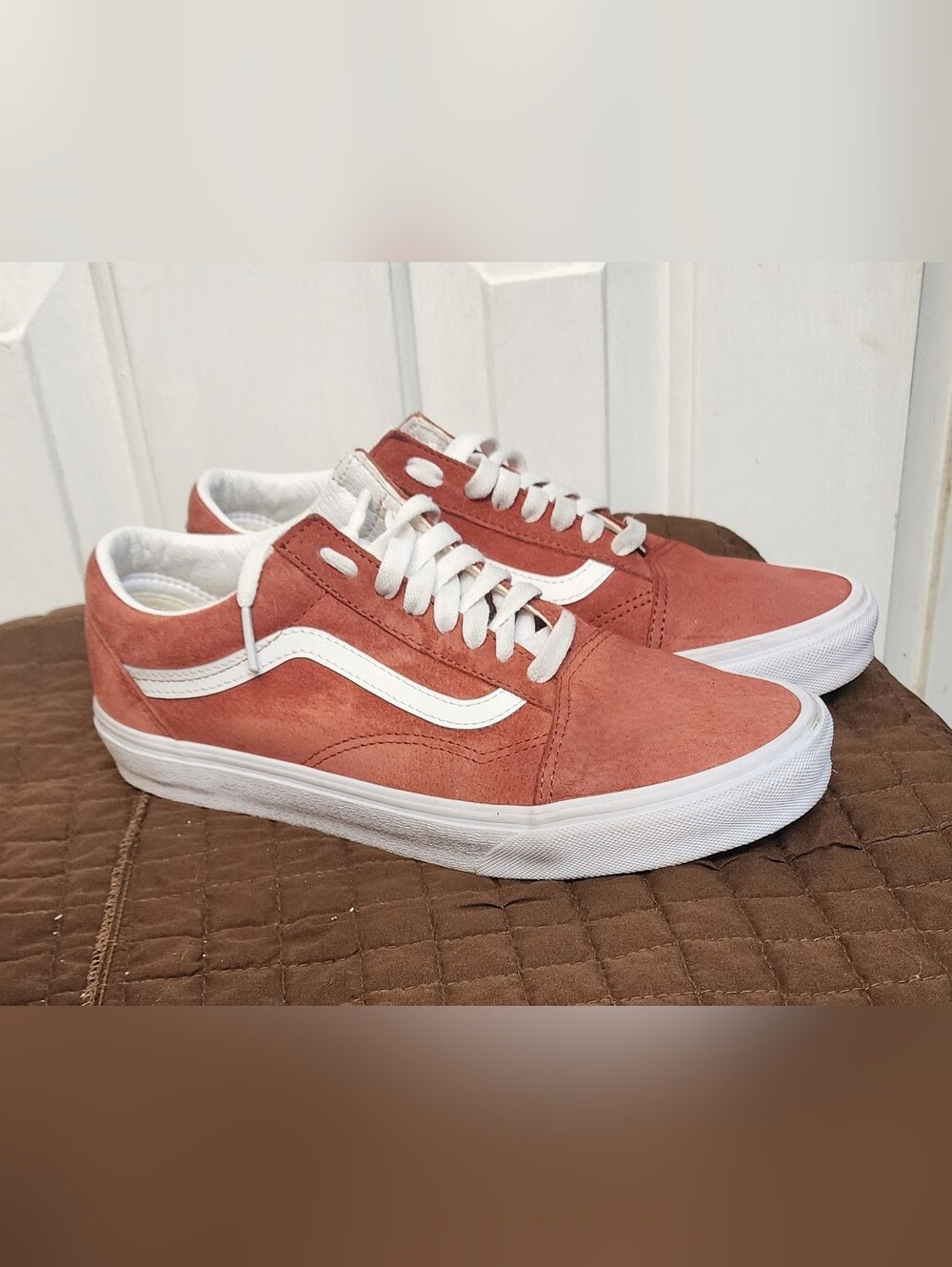 Vans Old Skool Sneakers Coral Pink/White Suede Canvas Size 8.5 Men’s / 10 Women’